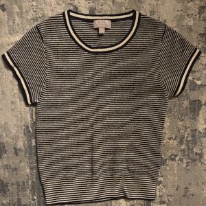 J. Crew Caahmere Navy and White Striped Short Sleeve Top